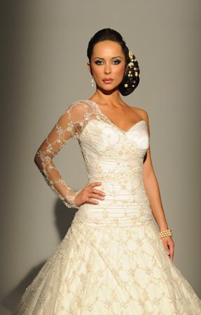 Orifashion HandmadeModest Wedding Dress with One Sleeve design B